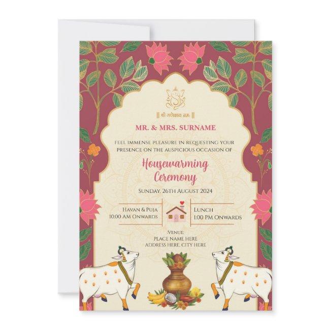Pichwai Lotus Housewarming Invitations