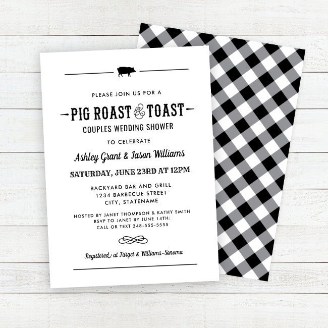 Pig Roast And Toast Black Wedding Couples Shower Invitation