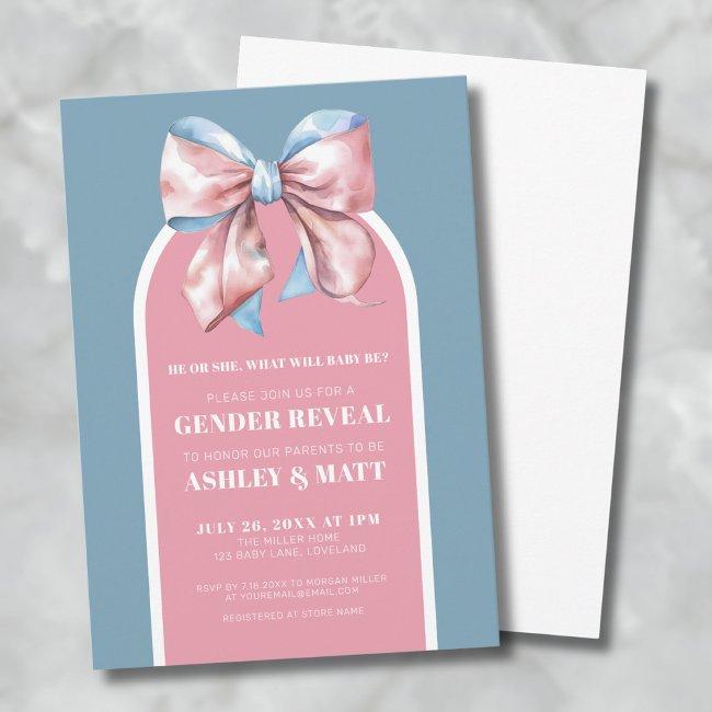 Pink And Blue Bow Gender Reveal Party Invitation