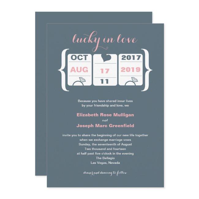 Pink And Gray Slot Machine Wedding Invitation