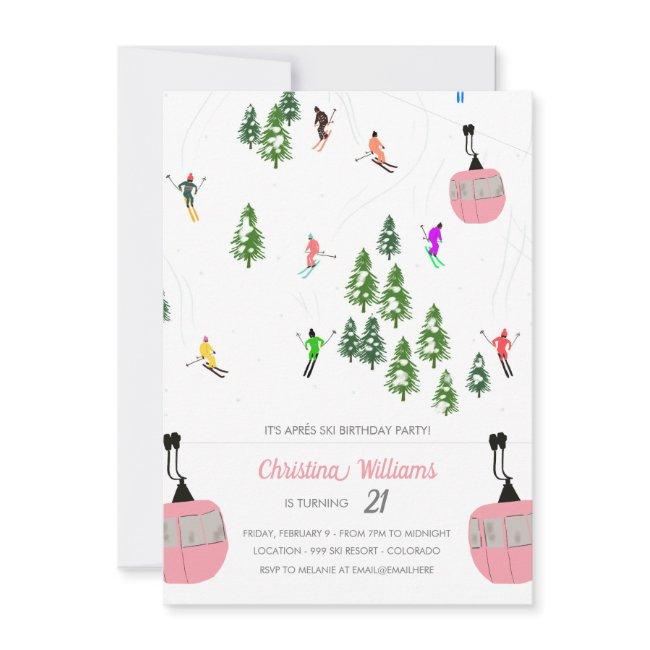 Pink Aprés Ski Skiing Birthday Invitation