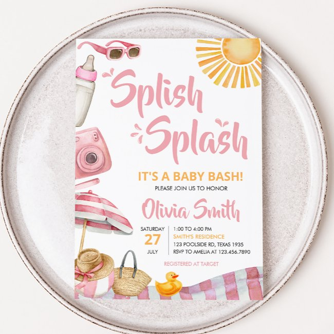 Pink Beach Summer Baby Shower Invitation