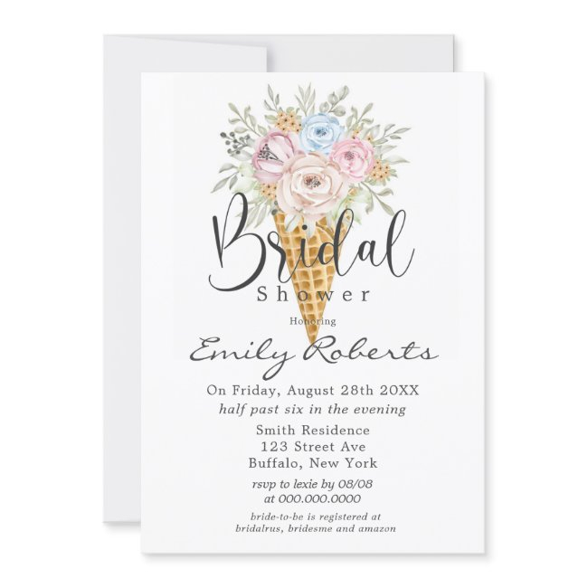 Pink Blue Sage Ice Cream Cone Bridal Shower Invit Invitation