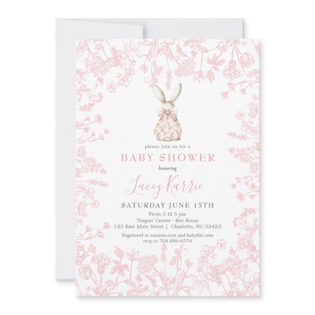 Pink Bow Chinoiserie Bunny Baby Shower Invitation
