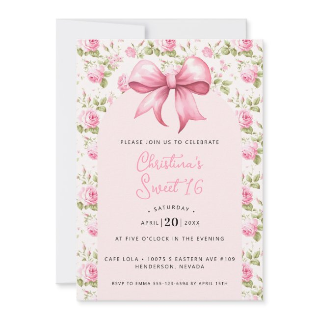Pink Bow Coquette Sweet 16 Invitation