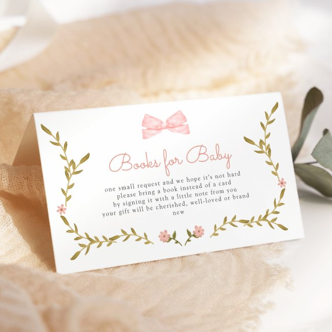 Pink Bow Floral Baby Shower Books For Baby Enclosure Invitations