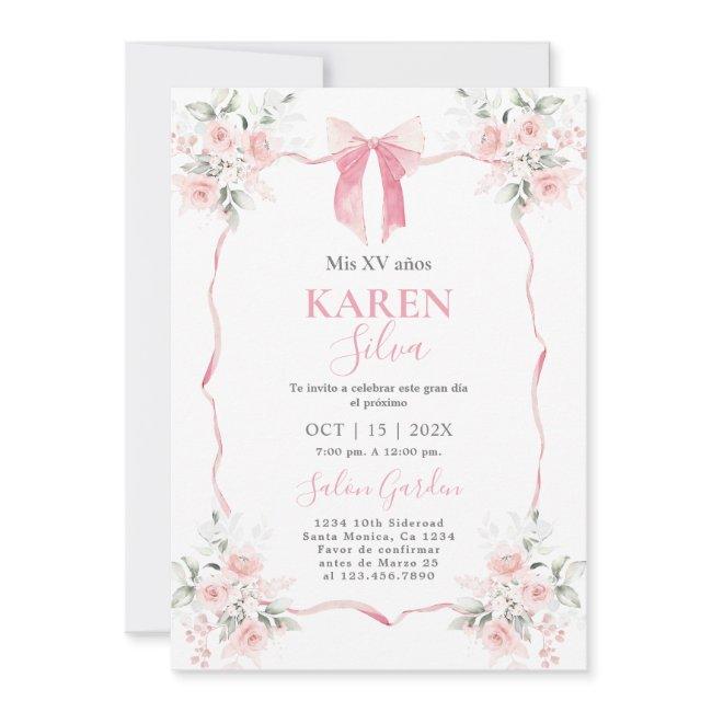 Pink Bow Quinceanera Invitation