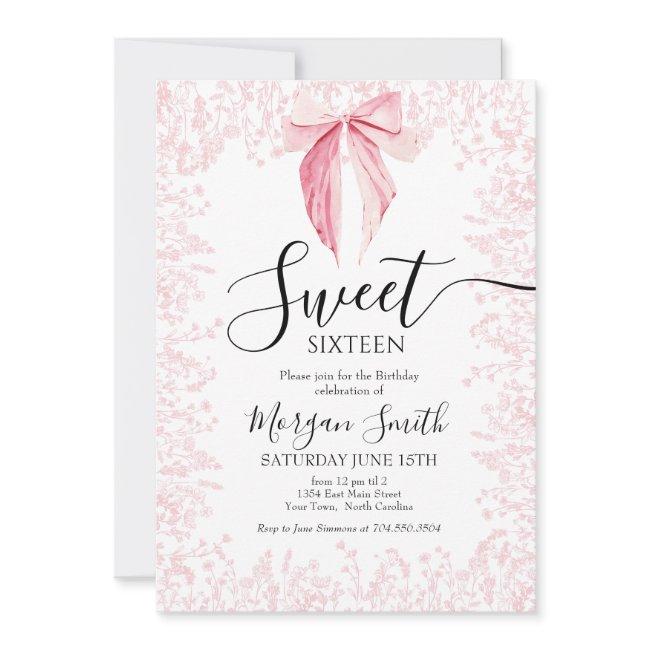Pink Bow Sweet Sixteen Birthday Invitation