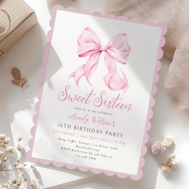 Pink Bow Sweet Sixteen Birthday Invitation