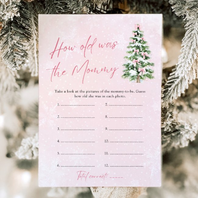 Pink Bows Christmas Baby How Old Was Mommy Game Invitation