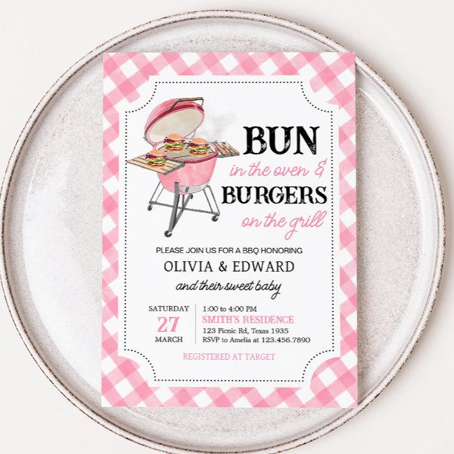Pink Burger Bbq Baby Shower Invitation