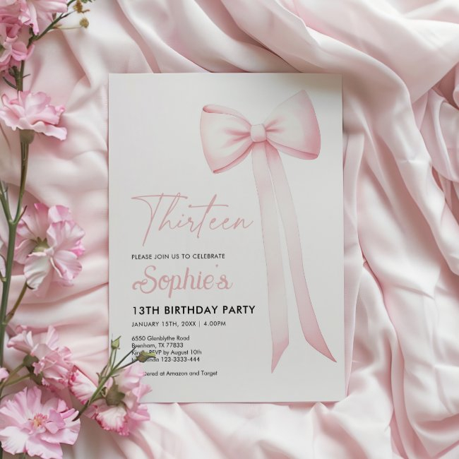 Pink Coquette Bow 13th Birthday Invitation