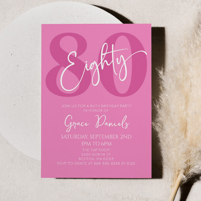 Pink Eighty 80th Eightieth Birthday Party Invitation
