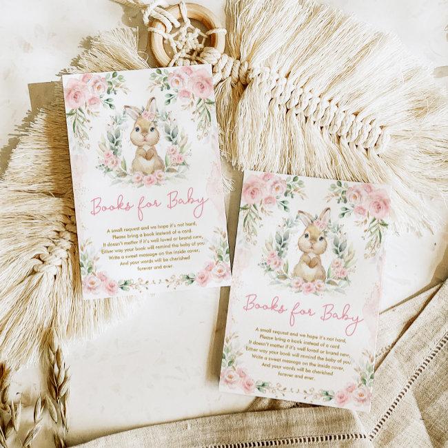 Pink Floral Bunny Rabbit Books For Baby Girl Enclosure Invitations