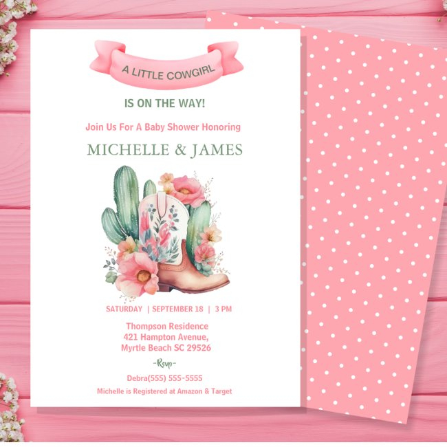 Pink Floral Western Cowgirl Baby Shower  Invitation