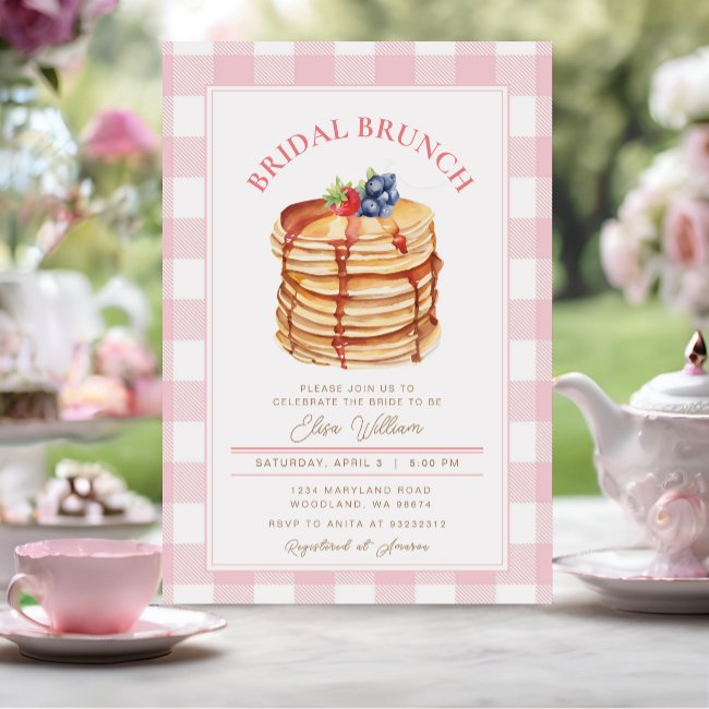Pink Fruit Pancake Bridal Shower Brunch Invitation