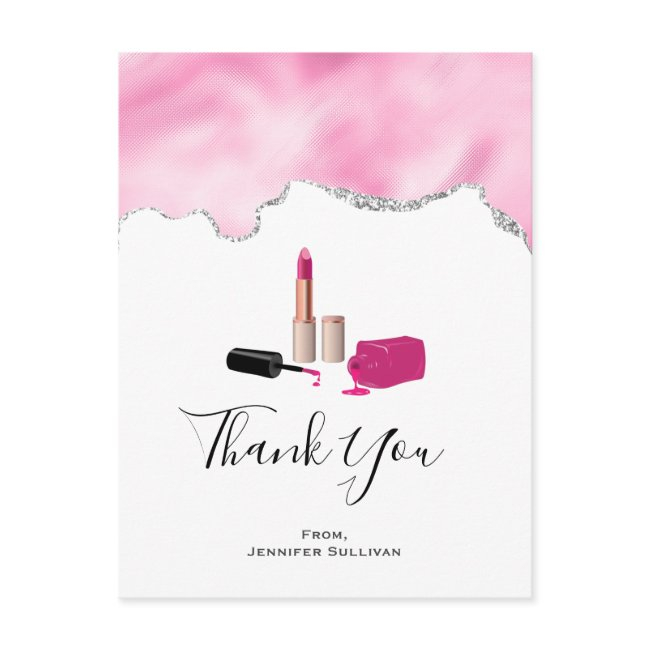 Pink Glam Lipstick & Nail Polish Thank You Postinvitations