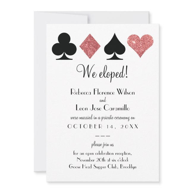 Pink Glitter Las Vegas Elopement Announcment Invitation