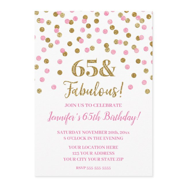 Pink Gold Glitter Confetti 65 And Fabulous Invitation