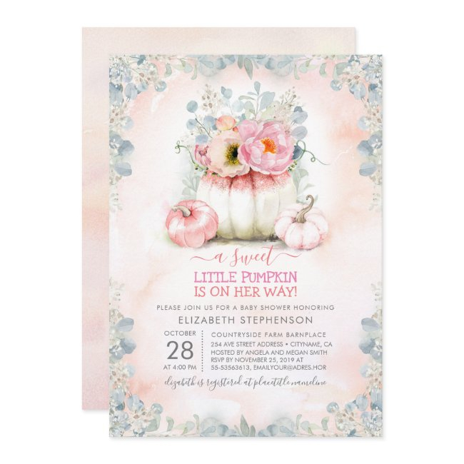 Pink Gold Little Pumpkin Cute Elegant Baby Shower Invitation