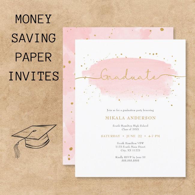 Pink Gold Watercolor Graduation Paper