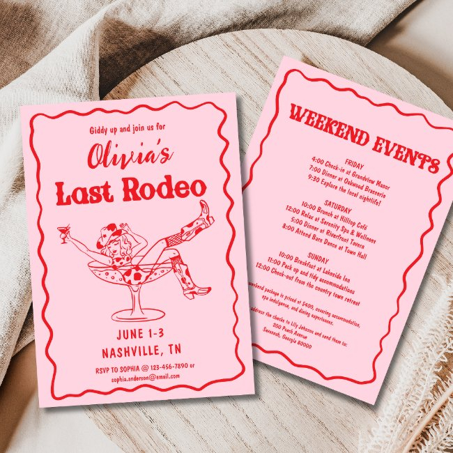 Pink Last Rodeo Whimsical Bachelorette Party Invitation