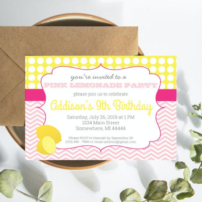 Pink Lemonade Birthday Invitation, Lemonaid Invitation