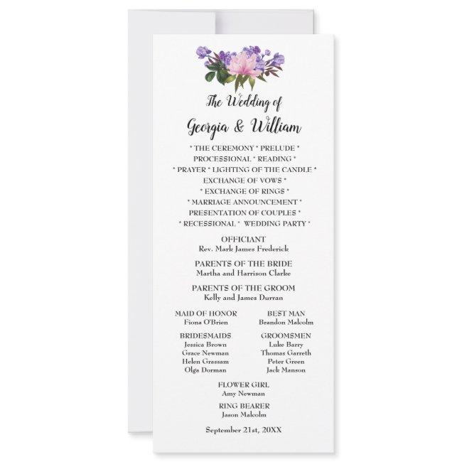 Pink Magnolia Lavender Floral Wedding Menu Invitations