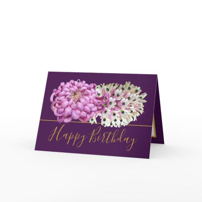 Pink Mum & White Orchids Floral Bouquet Birthday Invitations