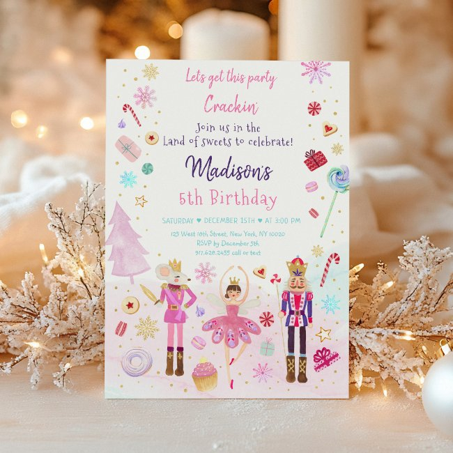 Pink Nutcracker Land Of Sweets Winter Birthday Invitation