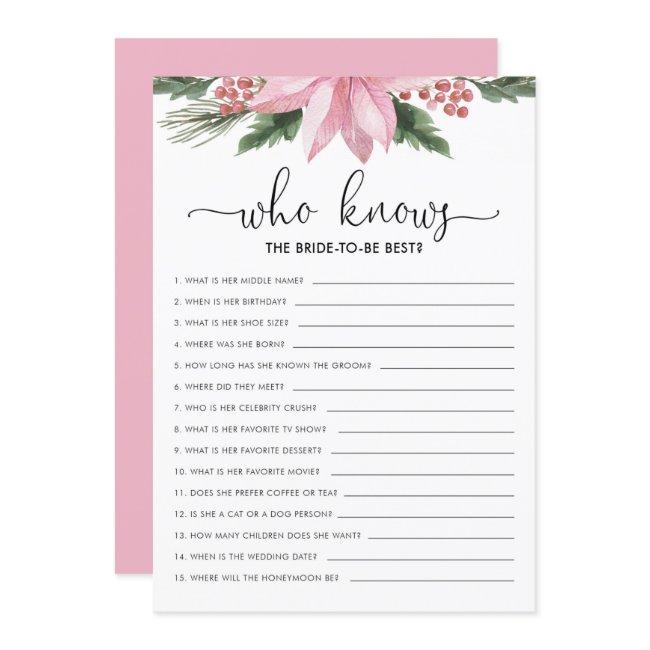 Pink Poinsettia Who Knows Bride Bridal Shower Game Invitation