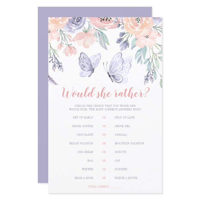 Pink Purple Floral Butterfly Would She Rather Game