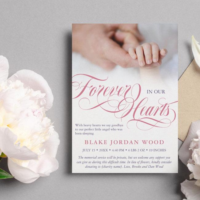 Pink Purple Forever In Our Hearts Baby Memorial Announcement
