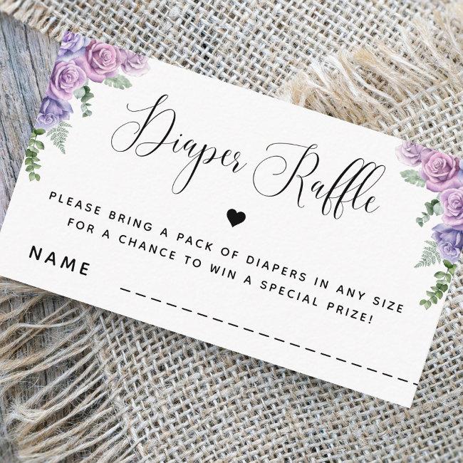 Pink Purple Roses Floral Baby Shower Diaper Raffle Enclosure Invitations