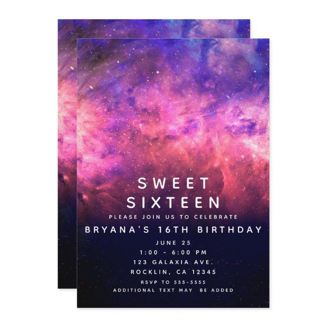 Pink Purple Starry Sky Cosmic Galaxy Sweet 16 Invitation