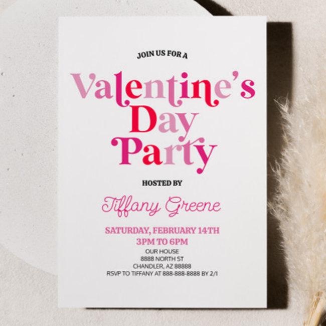 Pink Retro Minimalist Valentine's Day Party Invitation