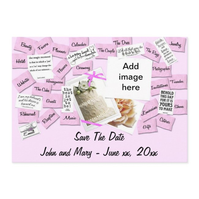 Pink Ribbon, Wedding Cake Save The Date Postinvitations