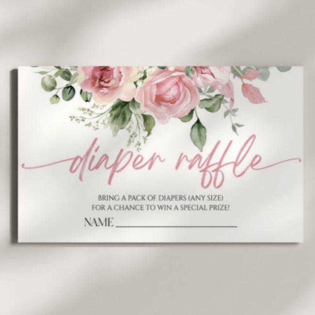 Pink Rose Floral Flower Baby Shower Diaper Raffle Enclosure Invitations