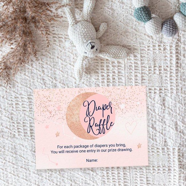 Pink Rose Gold Glitter Moon Baby Diaper Raffle Enclosure Invitations