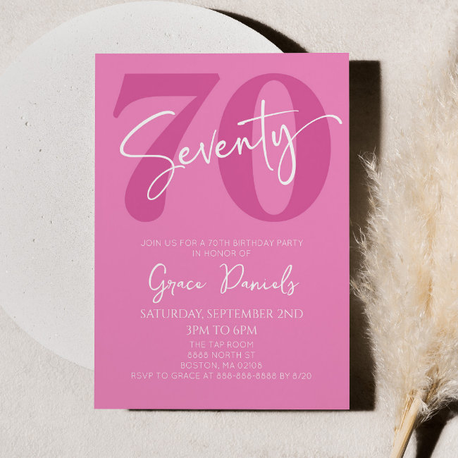 Pink Seventy 70th Seventieth Birthday Party Invitation