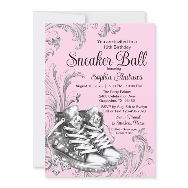 Pink Silver Sneaker Ball Invitation