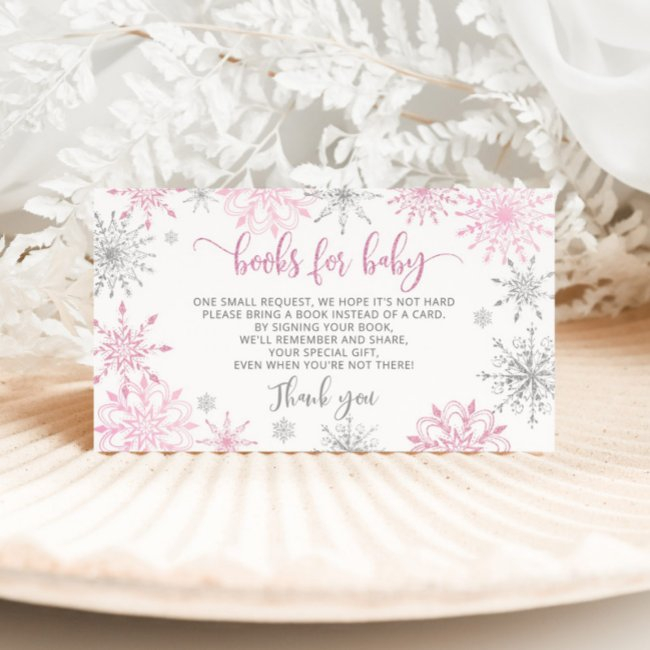 Pink Silver Snowflakes Books For Baby Ticket Enclosure Invitations