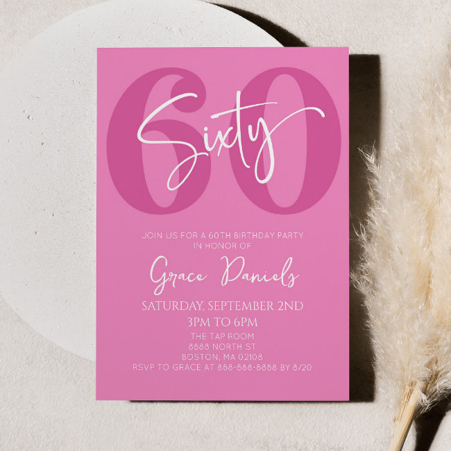 Pink Sixty 60th Sixtieth Birthday Party Invitation