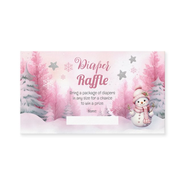 Pink Snowflake Snow Girl Baby Shower Diaper Raffle Enclosure Invitations