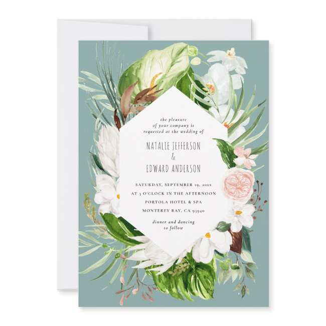 Pink, Teal + Orchid Tropical Floral Wedding Invite