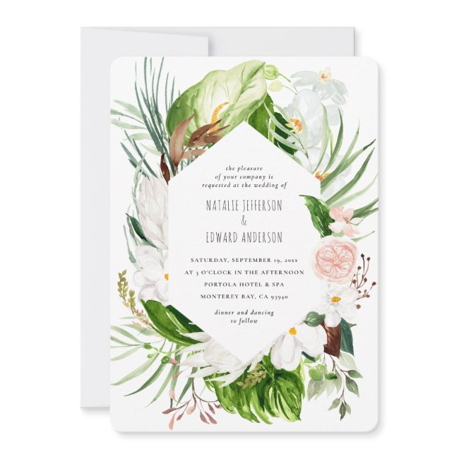 Pink, Teal + Orchid Tropical Floral Wedding Invite