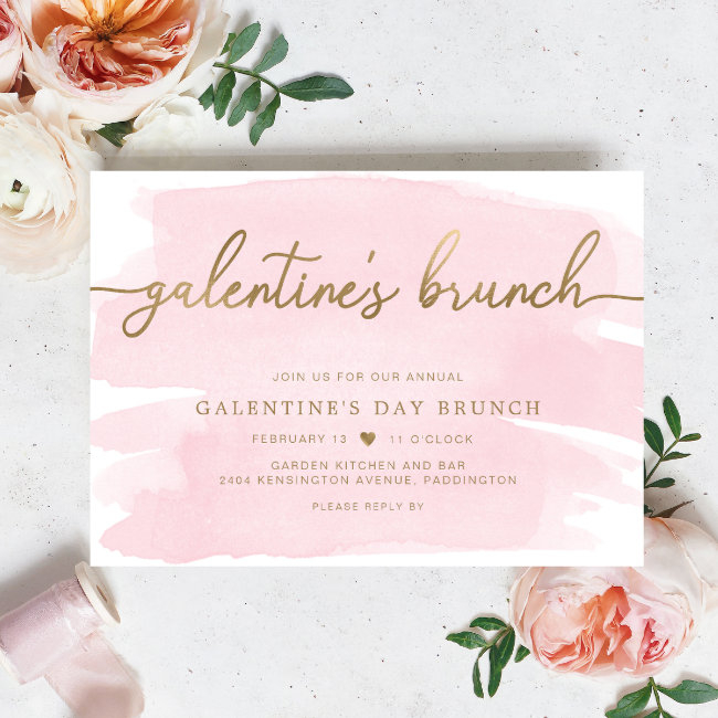 Pink Watercolour Galentine's Day Brunch Invitation