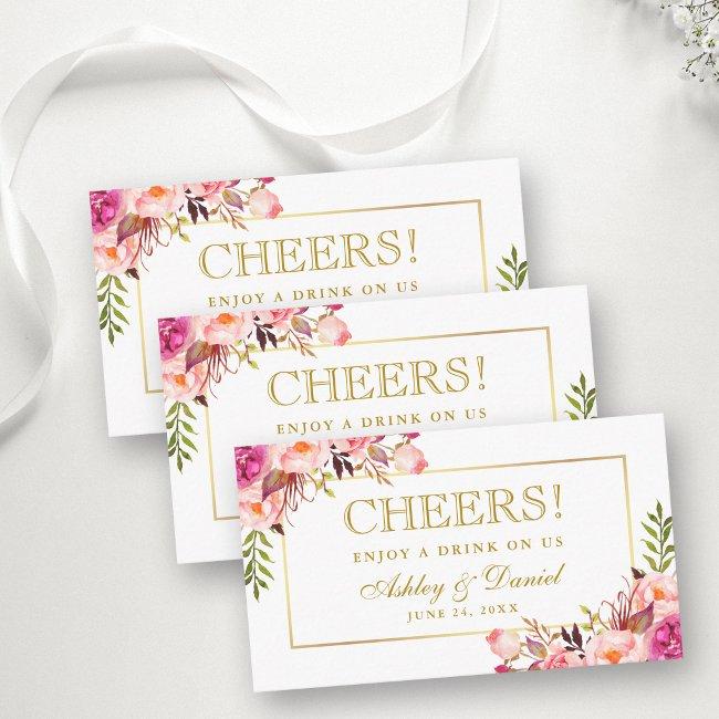 Pink Wedding Reception Gold Drink Ticket Invitations