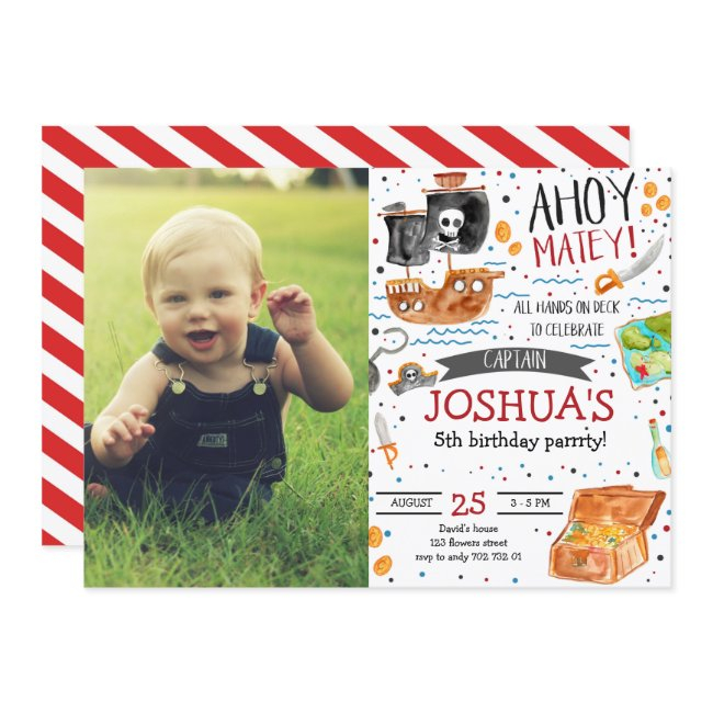 Pirate Birthday Ahoy Pirate Boy Party With Photo Invitation