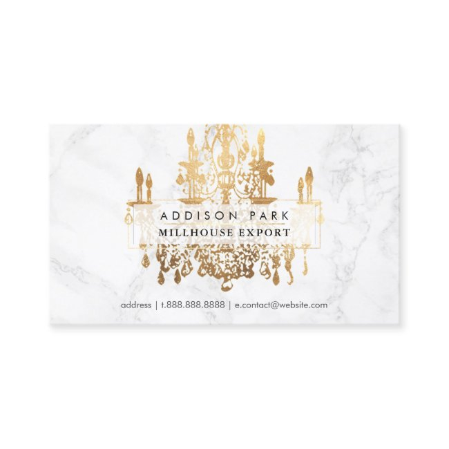 Pixdezines Marble Faux Gold Crystal Chandelier Business Invitations
